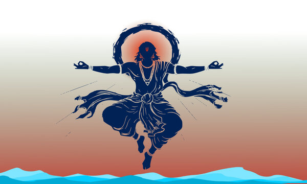  Powerful Illustration of Lord Krishna in Dynamic Pose Over Water with Divine Glowing Aura, Kaliya Mardhan Hindu Devotional Mythological Epic Art