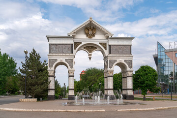 Obraz premium The Triumphal Arch dedicated to the 300th anniversary of the Astrakhan Province on the Walk of Fame of the Astrakhan Land, Astrakhan, Russia