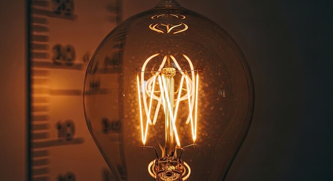 Close up of a glowing incandescent light bulb against a dark background