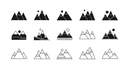 Mountain icon set black and white vectors © Grace