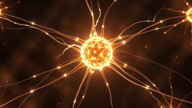 Glowing neuron cells network macro biological structure brain synapse connection science neural activity abstract neuroscience visualization