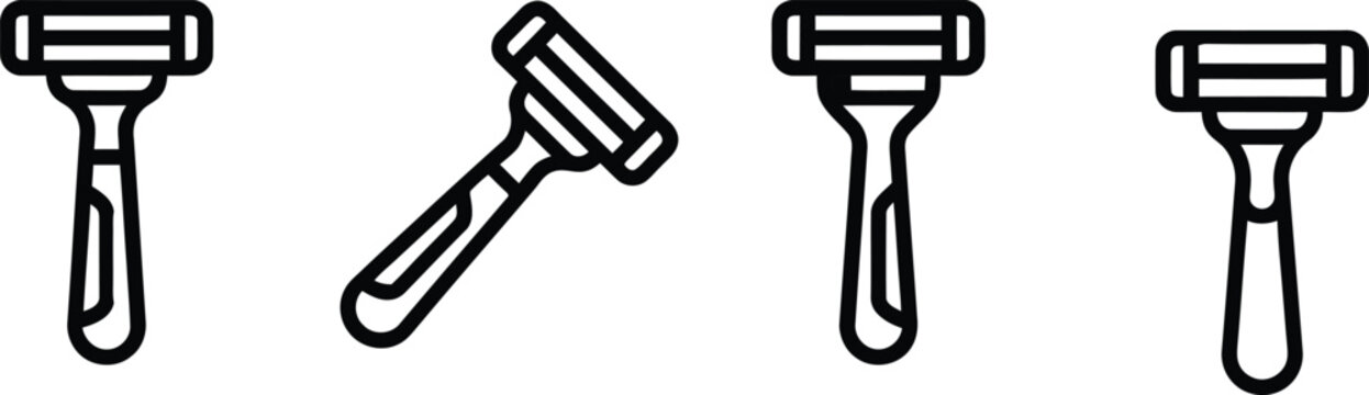 Safety Razor Icon Set for Shaving Men's Grooming and Personal Care Hygiene