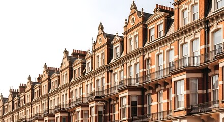 Fototapeta premium buildings ornate classic estate prestigious dwellings facades bricks terraces urban streetscape daylight structures balconies