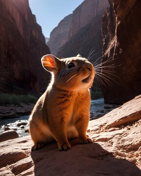 A  red ili pika , China magic rabbit riverbank in a canyon floor near a river