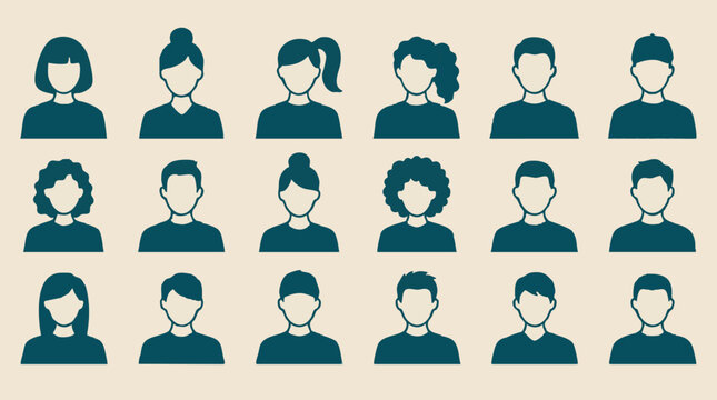 Diverse user avatar icons set: male and female profile pictures, various hairstyles