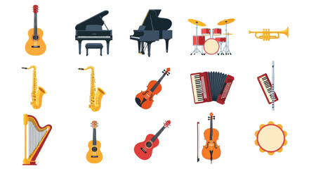 Musical instruments collection on white © Grace