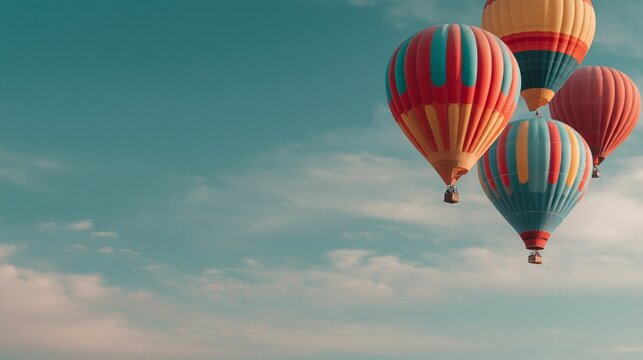 Hot air balloons in pastel sky with copy space