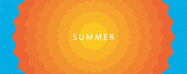 Abstract minimal summer horizontal poster, cover, banner, card with bright sun in the blue sky and modern typography. Summer holidays, journey, vacation travel illustration. Promo ads design template © taufiq