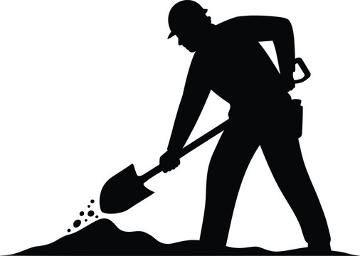 Man digging with shovel silhouette