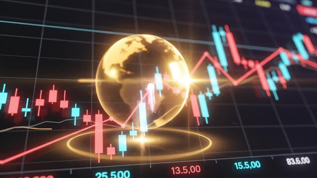 Stock market chart with candlesticks representing business agility and economic progress