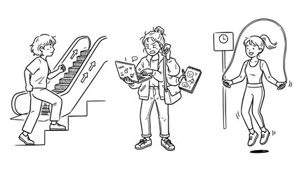 Obraz premium Characters in motion: engaging in daily fitness and activities.