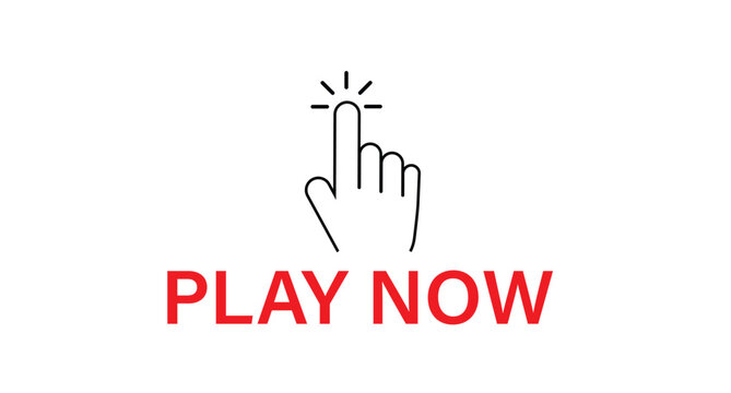 Play Now CTA Text with Click Cursor Icon in Minimal Flat UI Design for Video and Game Engagement Graphic