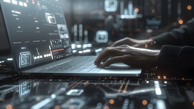 Digital Business Data Analytics on Laptop with AI Dashboard and Real Time Financial Data Visualization Interface