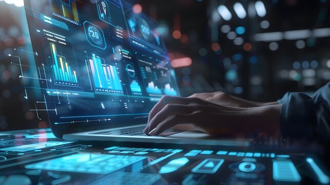 Business Data Analytics on Laptop with AI Dashboard and Real Time Financial Performance Monitoring Interface