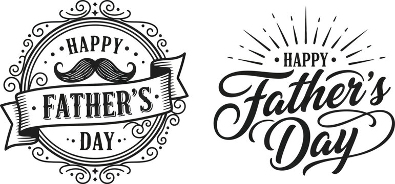 Happy Fathers Day Vintage Badge Typography with Mustache Retro Label