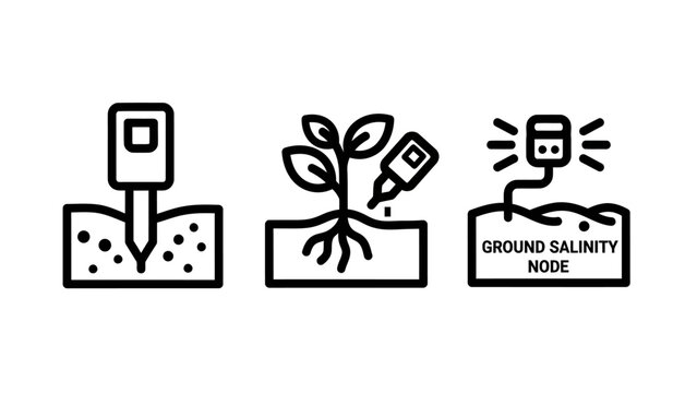 Agriculture technology icons: soil probe seedling growth ground salinity sensor farming technology precision agriculture smart farming organic farming agriculture innovation farming tools