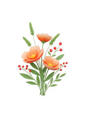 Fototapeta premium Beautiful small bouquet of orange flowers and green leaves