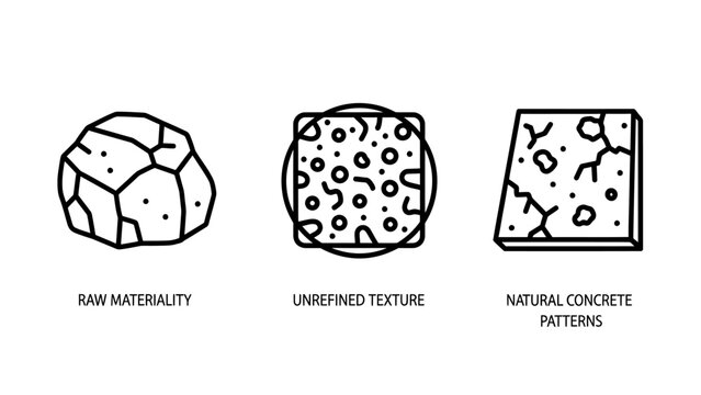 Icons showing different concrete textures and patterns with surface treatment stone aggregate rock formation concrete unrefined construction material background illustration abstract