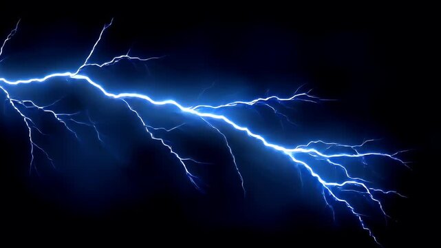 Fantasy wallpaper. A vivid depiction of a powerful lightning strike. The main subject is a striking display of bright blue lightning bolts striking against a deep black background.