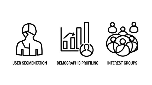User segmentation demographic profiling interest group icons with interest groups collection of people audience marketing analysis statistics illustration strategy research business planning
