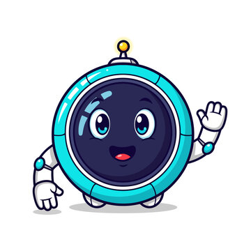 Cute cartoon robot waving hello with a friendly expression.