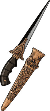 Khukuri knife with decorative sheath.