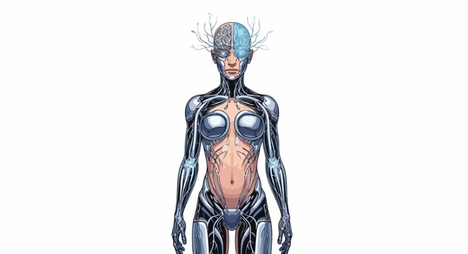 Futuristic Female Robot Humanoid Cyborg Android.