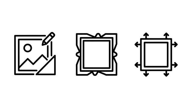 Graphic design icons for editing and image resizing with graphics software interface adjustment transform modification creative application computer manipulation dimension composition