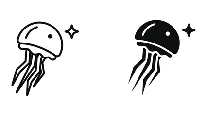 Black and white jellyfish icons with star sparkles © JahidulStockbd