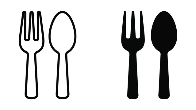 Black and white flat design cutlery icon set