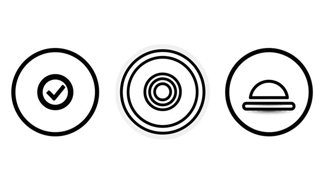 Selection checkmark target focus and button icon set with checkmark selection interface interactive illustration minimalist collection navigation function application technology