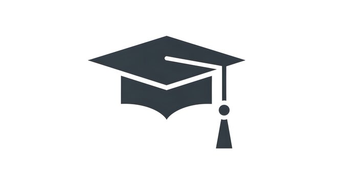 Modern flat design icon depicting a traditional graduation cap with its tassel, a universal symbol for academic success, educational milestones, and the completion of studies