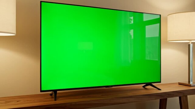 TV on wooden table with green screen symbolizing digital transformation and future innovation