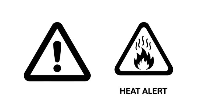 Warning and heat alert hazard symbols warning sign with fire icon attention triangle emergency industrial temperature protection procedure prevention dangerous symbolism cautionary