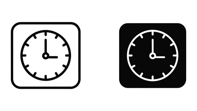 Minimalist analog clock icons in contrasting styles
