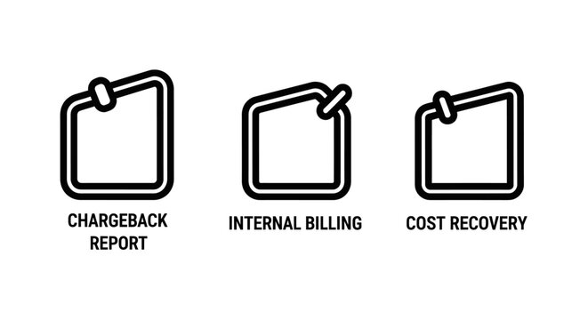 Set of financial accounting and business transaction icons for chargeback reporting and cost recovery with chargeback recovery accounting transaction business management analysis reimbursement