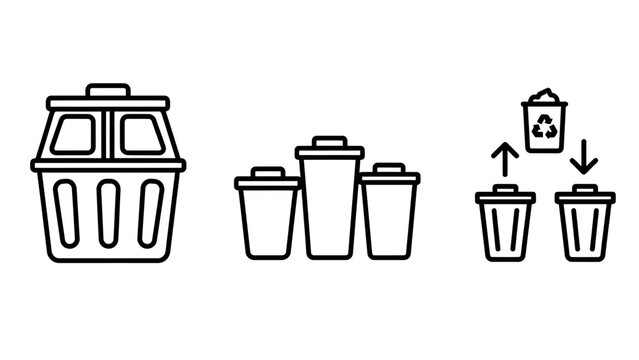 Waste management and recycling bin icons representing garbage disposal and sustainability with recycling disposal environment sustainability management container collection reprocess pollution
