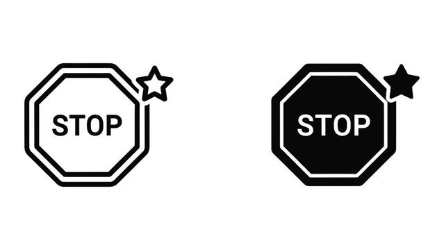 Black and white stop sign icons with star accents