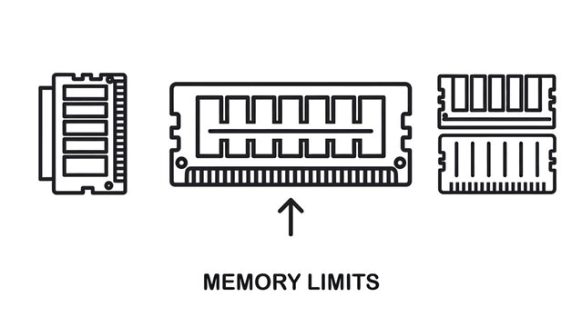 Memory limits icons representing random access memory hardware with hardware computer component technology capacity electronic processing performance infrastructure technical computing