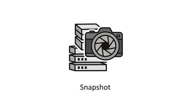 Snapshot icon showing digital camera capturing data storage server images with snapshot photography technology archiving computing database information transfer hardware management isolated