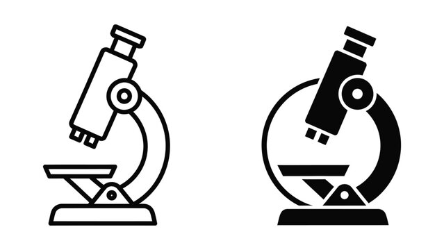 Black and white microscope icons set