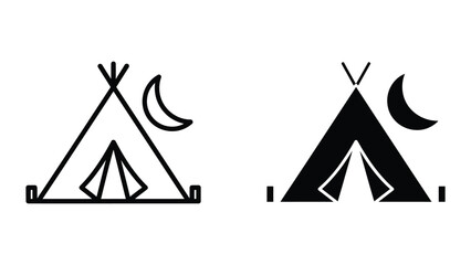 Black and white teepee icon with moon symbol © Jahidul