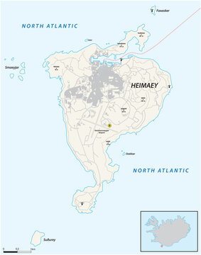 Detailed street map of the Icelandic island of Heimaey, Vestmannaeyjar