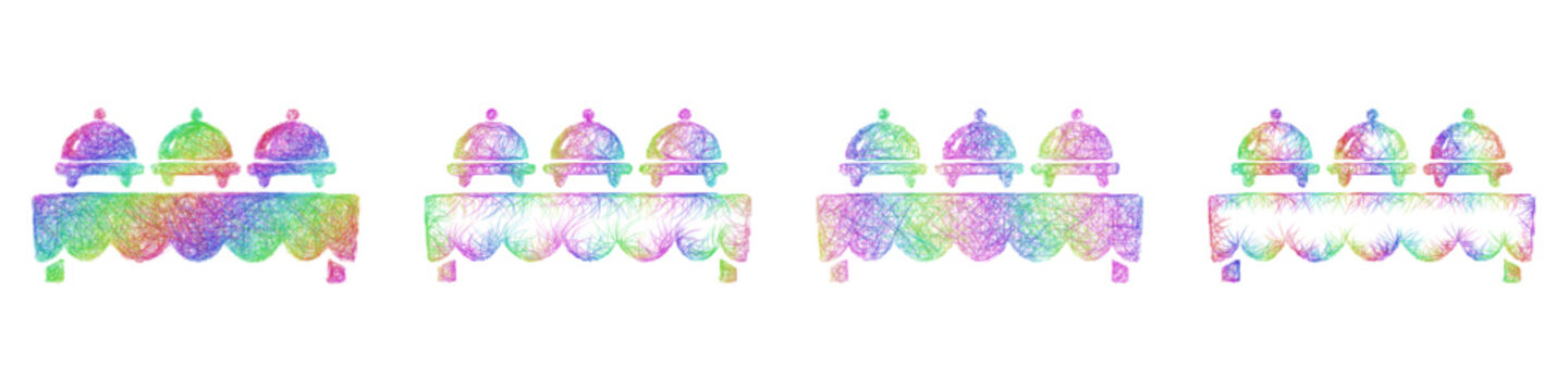 Rainbow sketch buffet icon design set