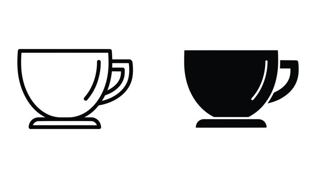 Simple black and white tea cup icon pair with handle