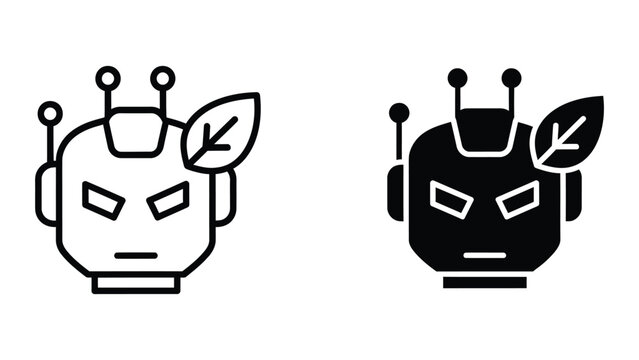 Futuristic robot with plant leaves on head in two styles