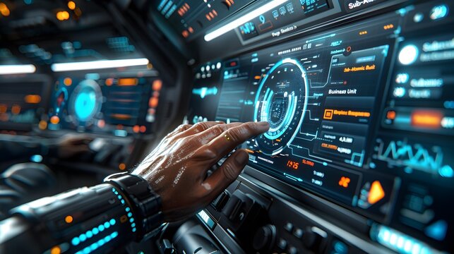 Futuristic Touchscreen Interface with AI Data Analytics Dashboard and Real Time Digital Control System