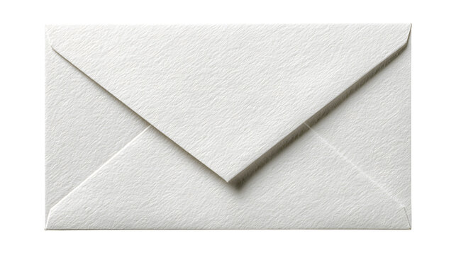 stationery cutout of blank envelope ready for mailing, clean paper texture and minimal business style, sharp focus, clean edges high definition, isolated on white background
