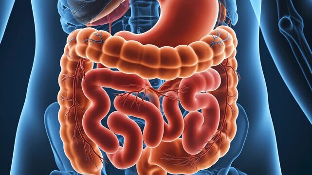 Human digestive system anatomy ideal for pharmaceutical campaigns and wellness branding