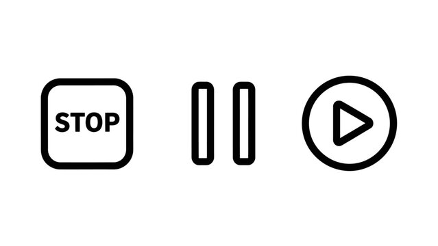 Stop pause play icons with stop icon media player user experience interface navigation function operation iconography technology playback interrupt continue selection application